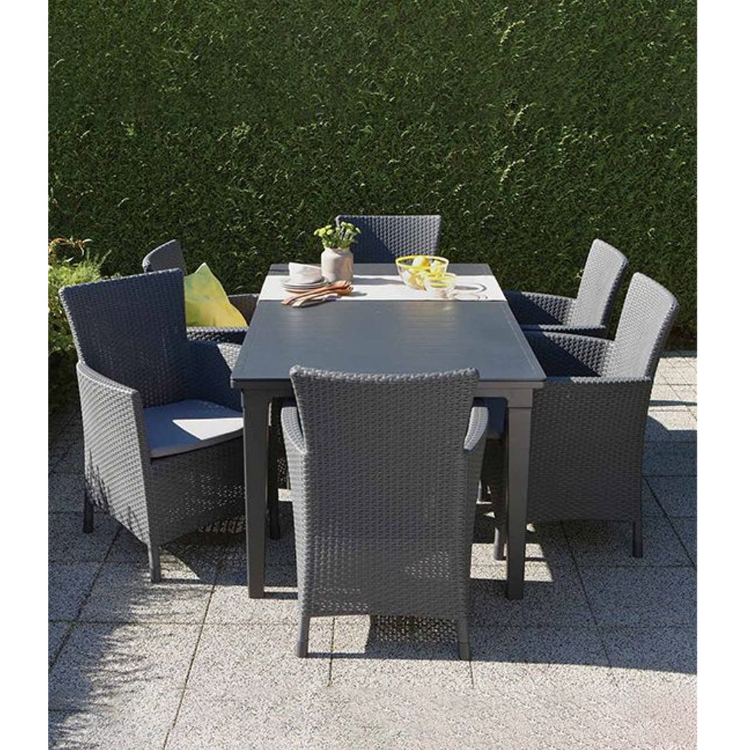 Keter 215526 Outdoor-Sessel, Rattan-Stil, Stuhl mit Rückenlehnenkissen, Graphit