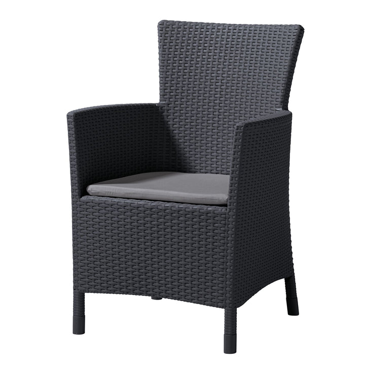 Keter 215526 Outdoor Armchair Rattan Style Chair with Backrest Cushion - Graphite Grey Garden Patio Balcony