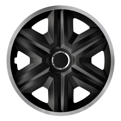 NRM Tapacubos universales para ruedas de 15 pulgadas, 4 unidades, color negro y plateado, fácil montaje, duraderos