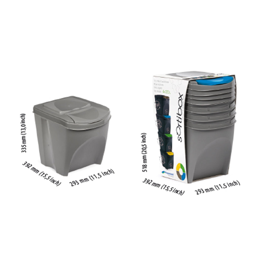 Prosperplast IKWB20S4-405U Clasificing Waste Bin Set Recicling Segregación Container ECO Stackable 4 x 20L