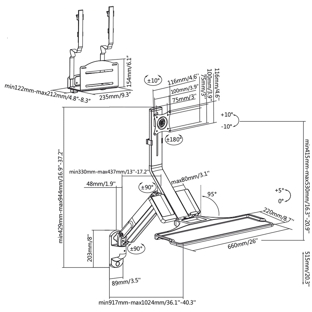 Maclean MC-838 3 in 1 Monitor Keyboard & PC Bracket Computer Holder Wall Mount Tray 17" - 32" VESA