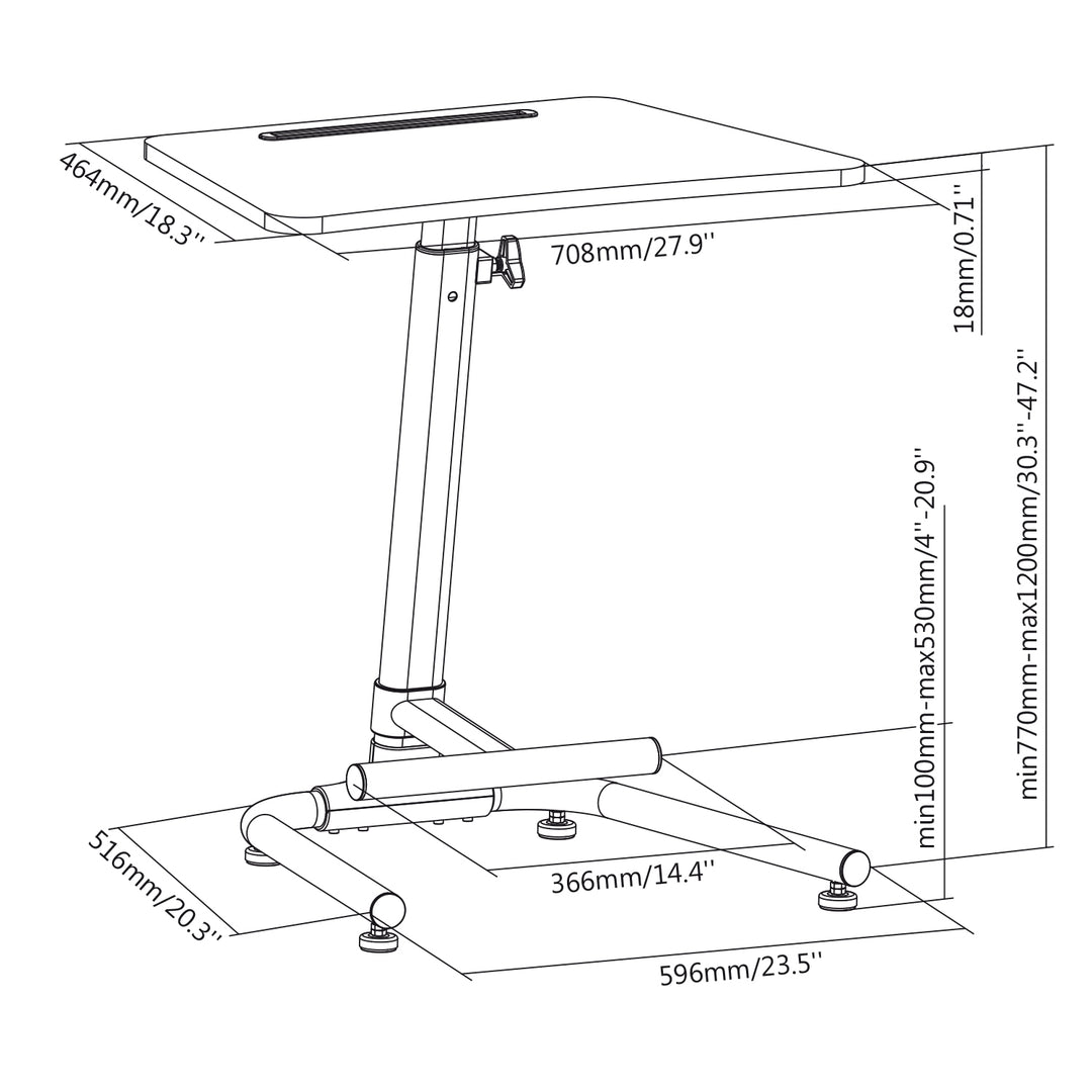 Maclean MC-849 Table de bureau Support pour ordinateur portable avec repose-pieds Table pour ordinateur portable Hauteur réglable Hauteur maximale 120 cm