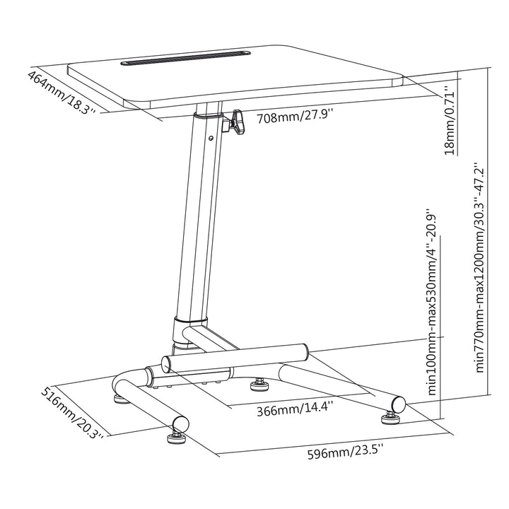 Maclean MC-849 Schreibtisch Tisch Laptop-Stand mit Fußstütze Notebook Tisch Höhe verstellbar Max Höhe 120cm