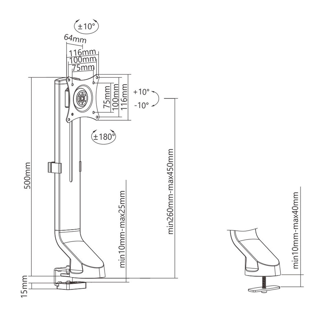 Maclean MC-853 Monitor Bracket Desk Mount Universal Holder 17" - 32" 8kg LCD LED Adjustable 180-Degree Rotation