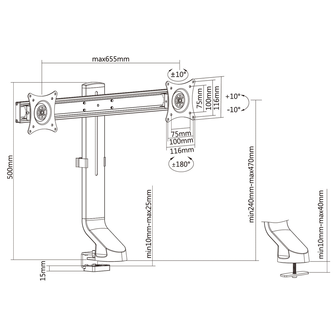 Maclean MC-854 Monitor Bracket Double Desk Mount For 2 Monitors 17" - 27" 14kg VESA LCD LED