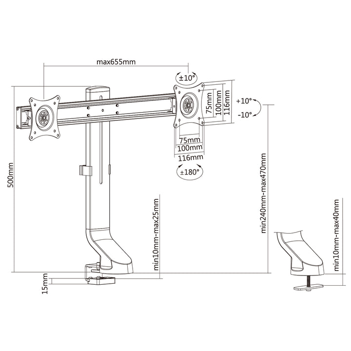 Maclean MC-854 Monitor Beugel Double Desk Mount Voor 2 Monitors 17 "-27" 14kg VESA LCD LED