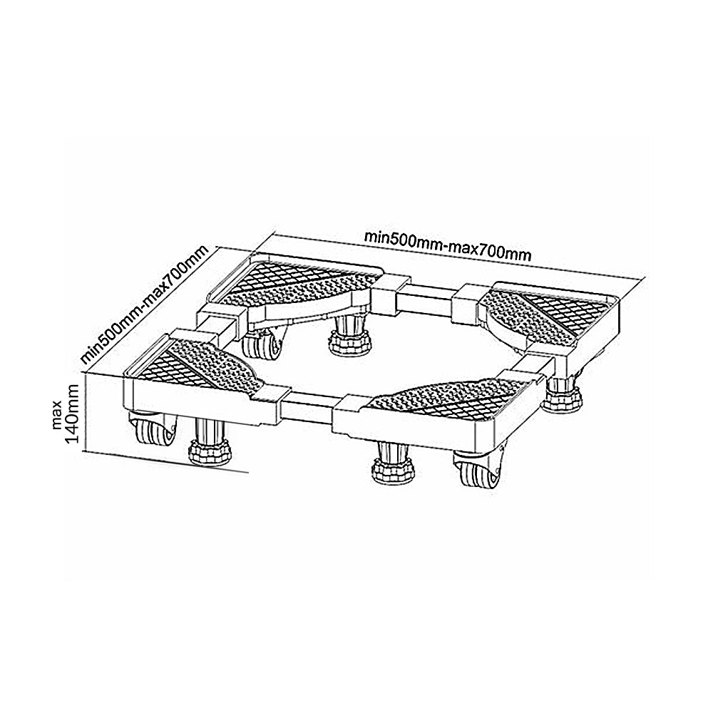 Maclean MC-855 Universal Mobile Mocable Adjustable Base Stand for Washing Machine Mini Fridge Appliance 250kg Max Width 500-700mm