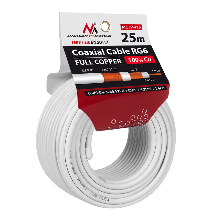 Maclean MCTV-470 RG6 Koaxialkabel 25m 1.02CU,4.8FPE