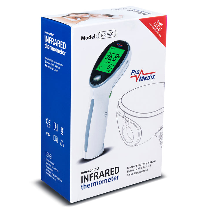 Thermomètre médical infrarouge sans contact Promedix PR-960, fonctionnant sur batterie, pour corps et surface, polyvalent