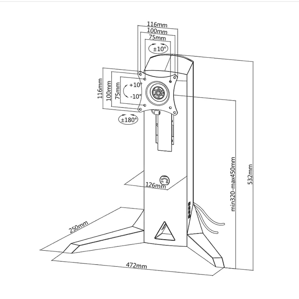 NanoRS RS110 Universal Monitor Bracket Stand Gaming 17'' - 32" 8kg VESA USB LED LCD 180 ° Rotation