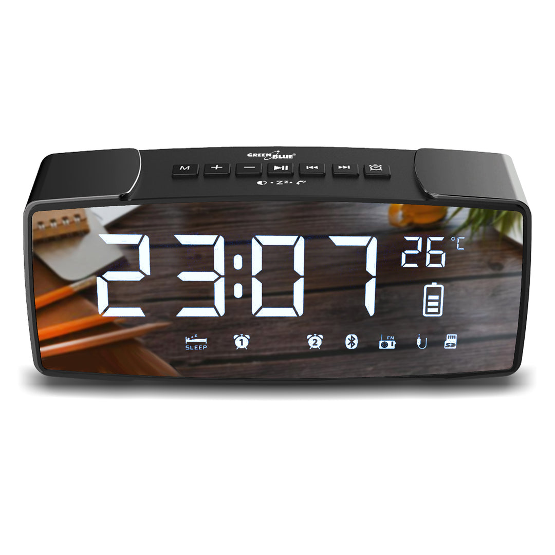 GreenBlue GB200  Radio-réveil Bluetooth 4.2, FM, entrée auxiliaire, 6 W, température, réveil, horloge, batterie 2200 mAh