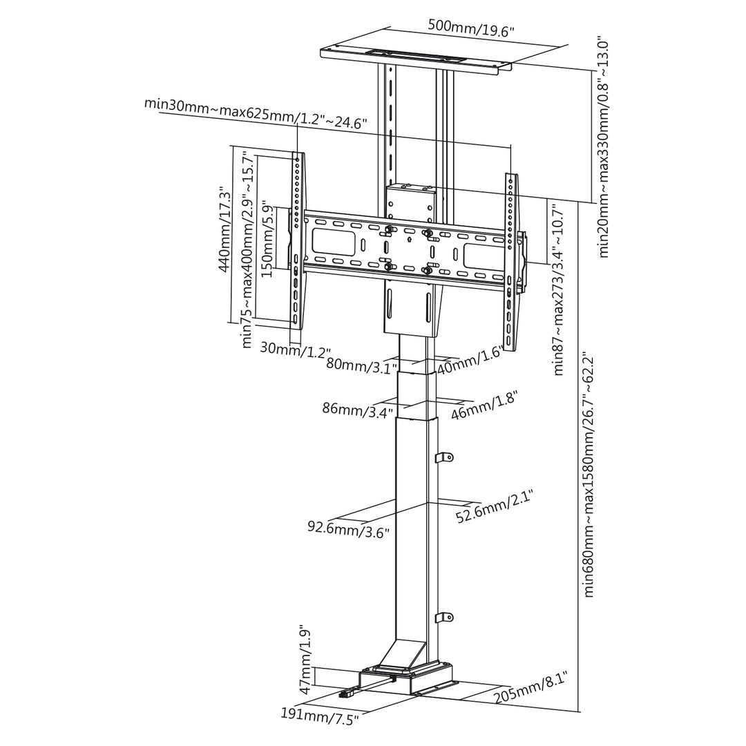 Maclean MC-866 Electric TV Lift Mount Bracket Universal Adjustable 37'' - 65" Remote Control 50kg VESA Ceiling & Floor Mount