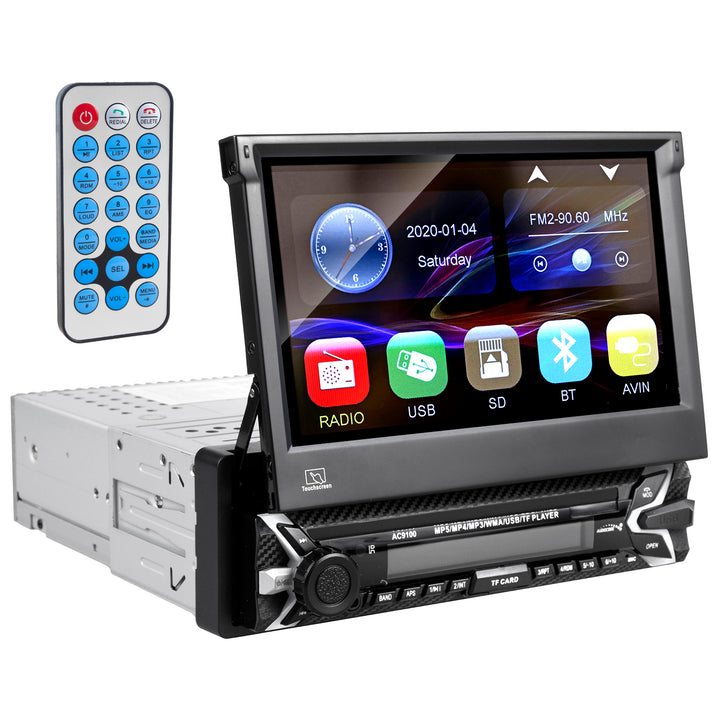 Autoradio multimédia Bluetooth mains libres LCD 7" écran tactile 1080P MP5 AVI DivX  RDS télécommande radio numérique 1 DIN