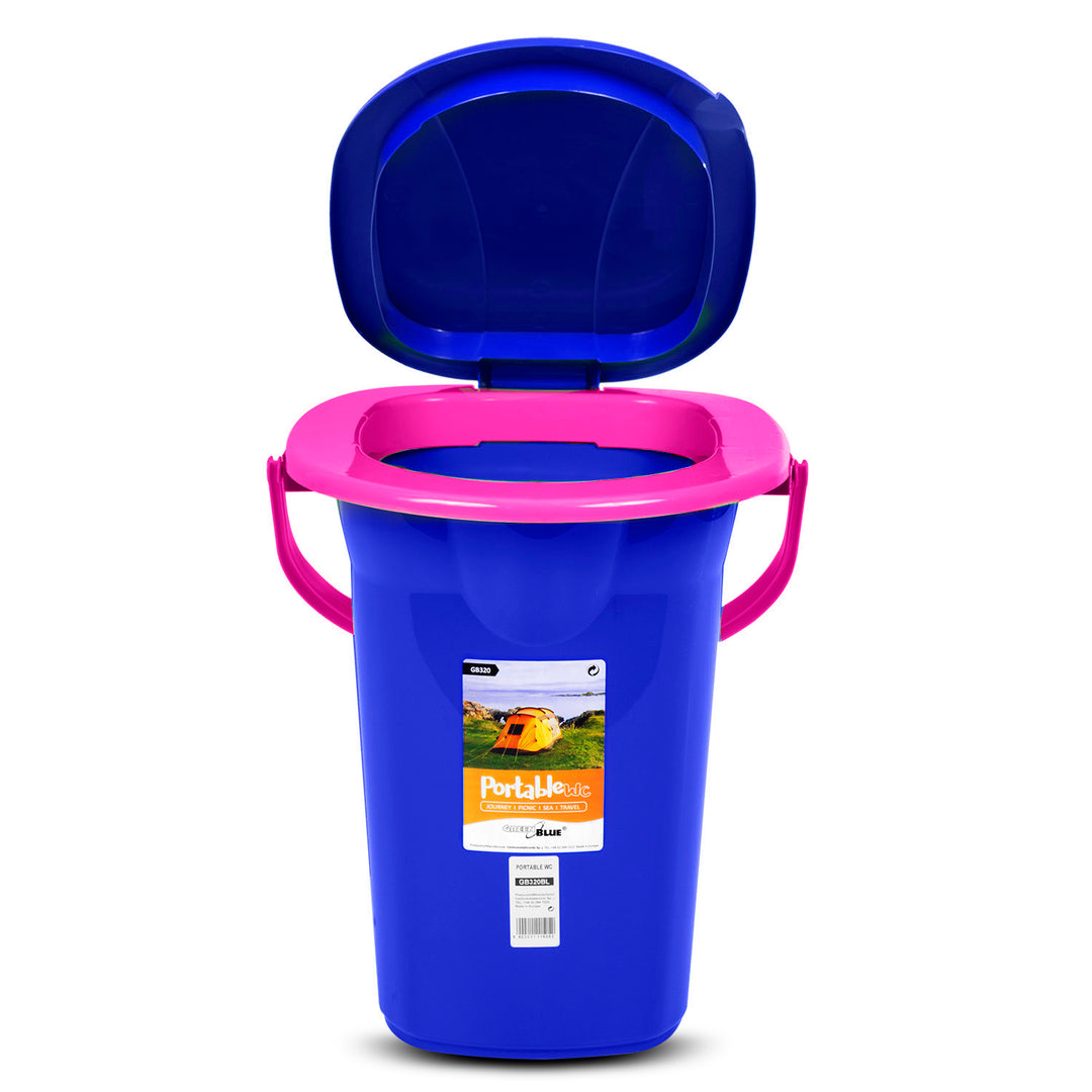 GreenBlue GB320BR 19L draagbare campingtoiletemmer Reisfestival met handvat Afneembare zitting - Marineblauw en roze