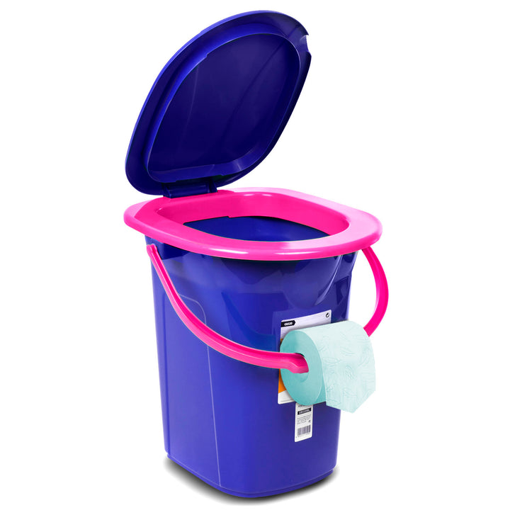 GreenBlue GB320BR 19L draagbare campingtoiletemmer Reisfestival met handvat Afneembare zitting - Marineblauw en roze