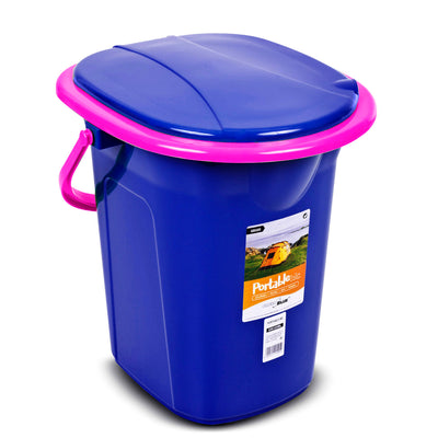 GreenBlue GB320BR 19L Portable Camping Toilet Bucket Travel Festival with Handle Detachable Seat-Navy Blue & Pink