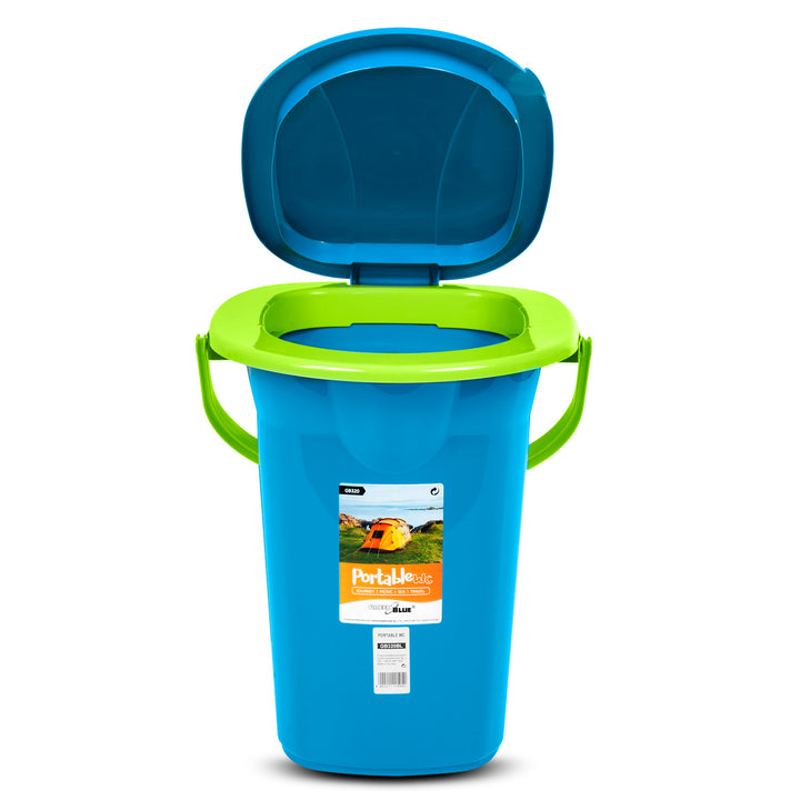 GreenBlue GB320BL siège de seau de toilette de voyage Portable, couvercle à poignée de Festival de Camping Durable Stable19L