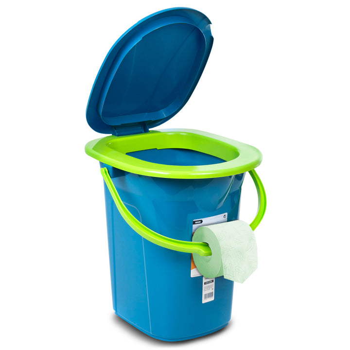 GreenBlue GB320BL siège de seau de toilette de voyage Portable, couvercle à poignée de Festival de Camping Durable Stable19L