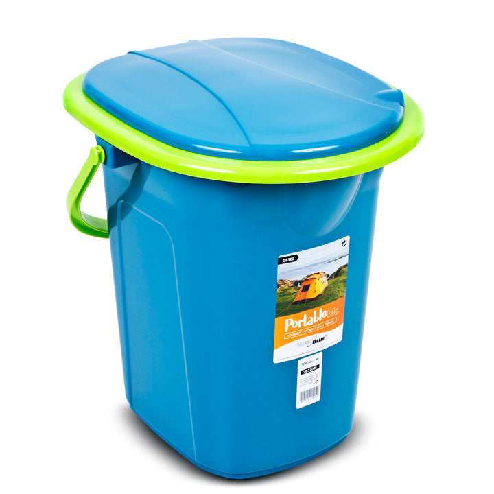 GreenBlue GB320BL siège de seau de toilette de voyage Portable, couvercle à poignée de Festival de Camping Durable Stable19L