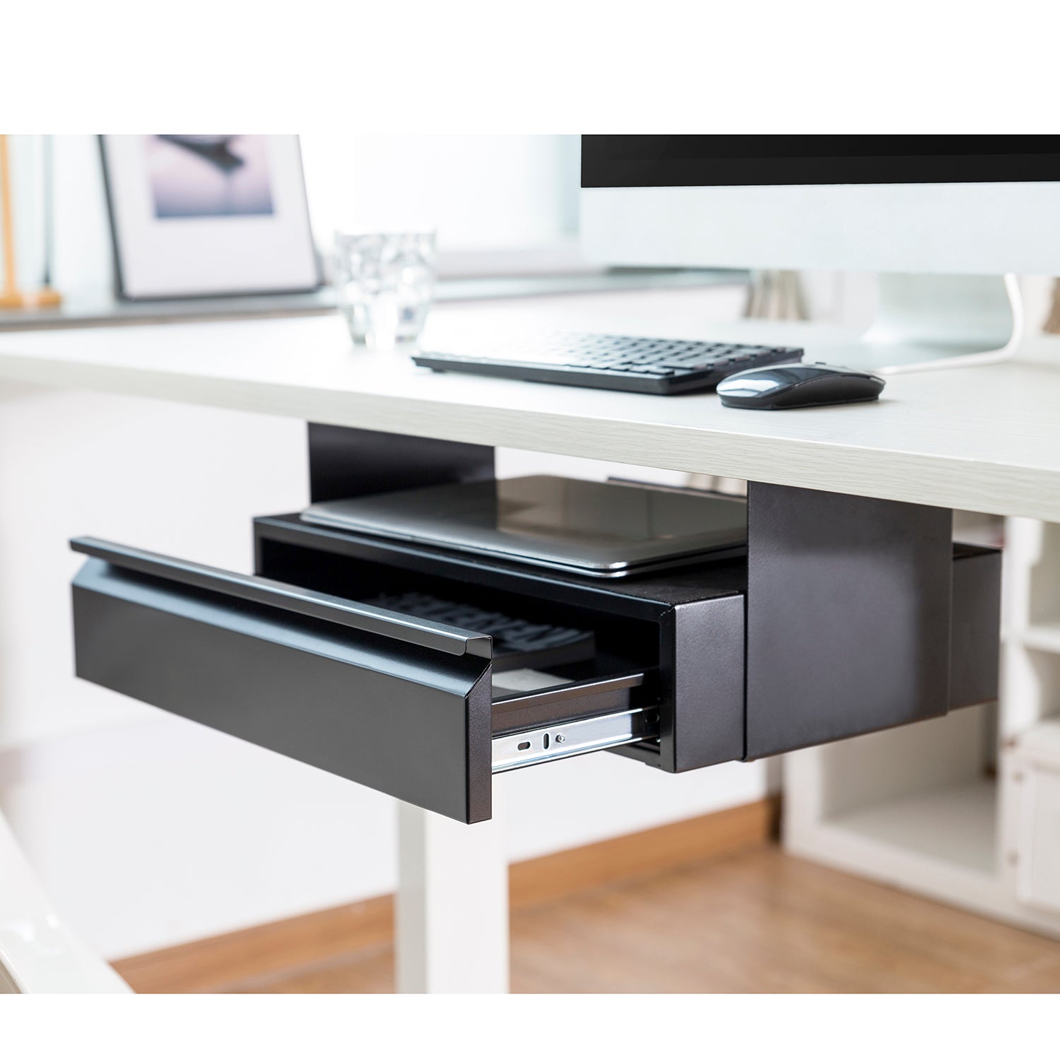 Cassetto Sotto Scrivania Maclean MC-875 – Carico 5 Kg, Con Area Aggiuntiva Per PC Portatile, Colore Solido