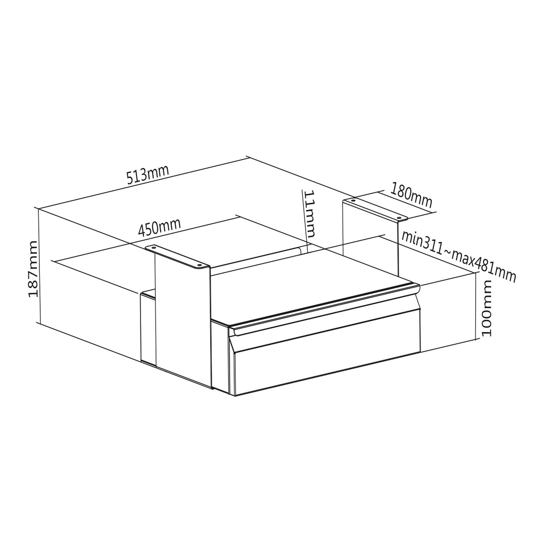 Tiroir en acier sous le bureau Maclean MC-875 avec étagère jusqu'à max. Base de 5 kg sous le support de table, tiroir suspendu avec organisateur