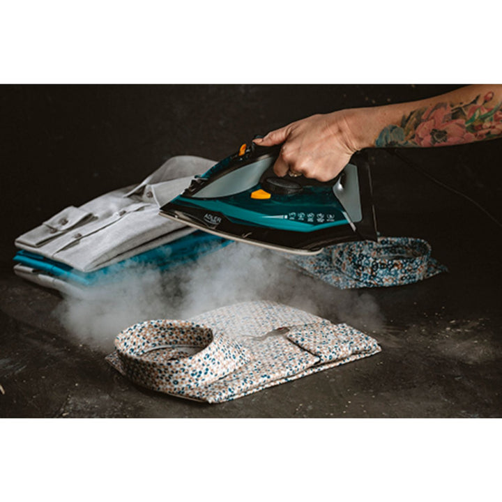 Plancha de vapor 3000W, suela cerámica, vertical, planchado en seco, apagado automático, autolimpiable, filtro antical, antigoteo Azul Adler AD5031