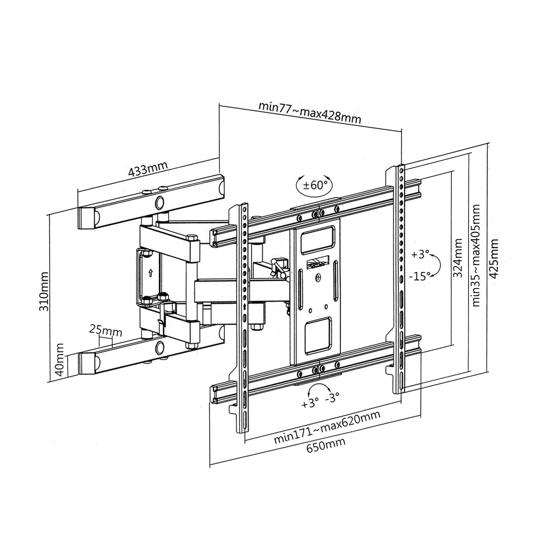 Maclean MC-881 TV Wall Mount Bracket Universal Holder Double Arm 37'' - 80" Vesa 60kg LED LCD