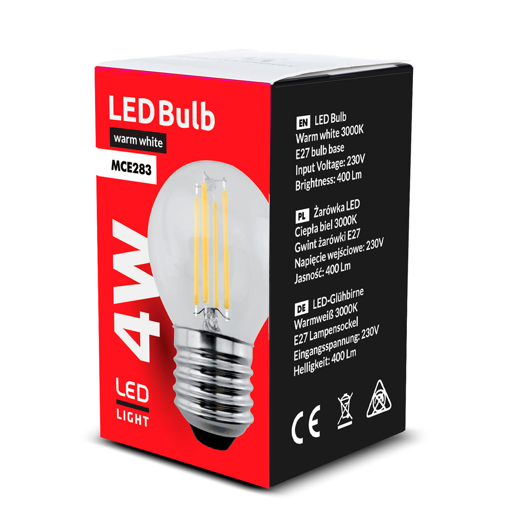 Maclean Energy MCE283 bombilla LED de filamento E27, 4W 230V WW blanco cálido 3000K 470lm retro decorativa edison G45