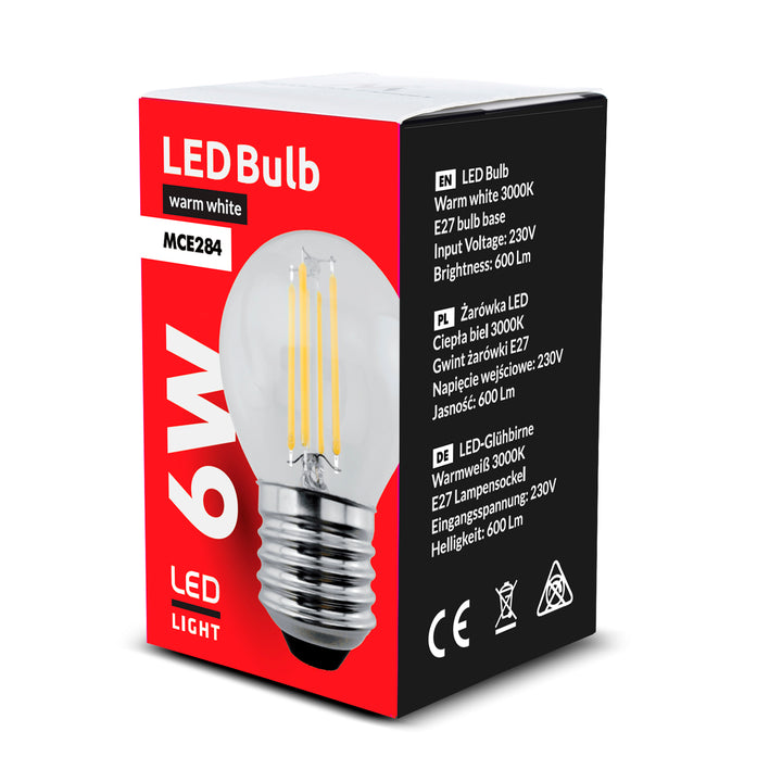 Maclean Energy MCE284 LED filament bulb E27, 6W 230V WW warm white 3000K 806lm retro decorative edison