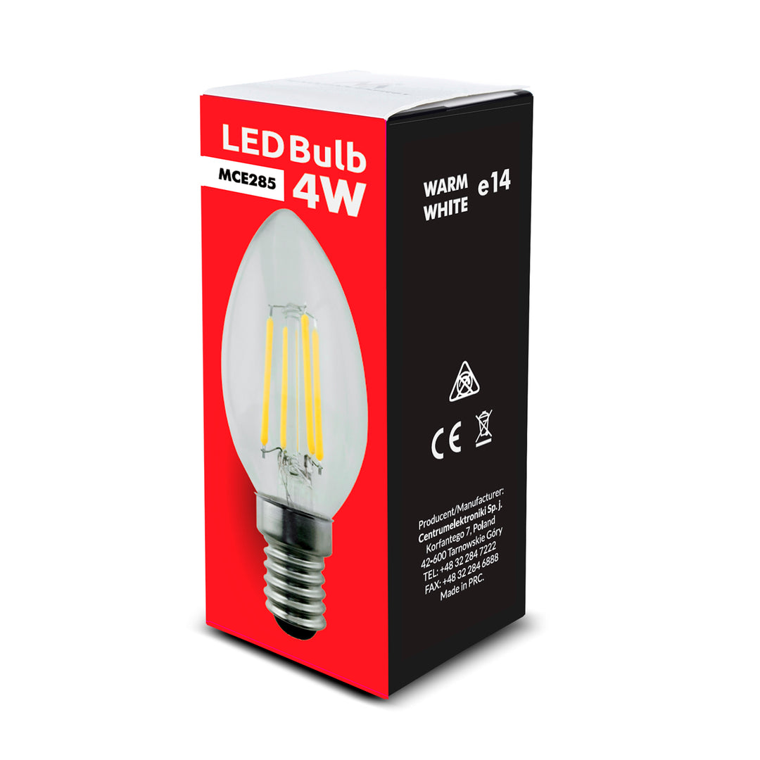 Maclean Energy MCE285 ampoule à filament LED E14, 4W 230V WW blanc chaud 3000K 470lm bougie décorative rétro edison C37