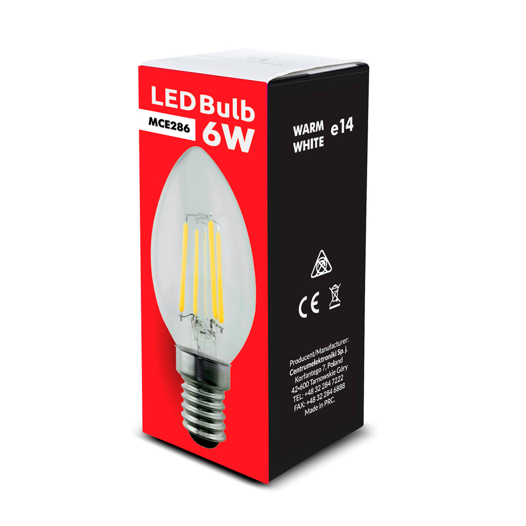 Ampoule à filament Edison rétro LED décorative vintage blanc chaud C37 (E14 6W 806lm)