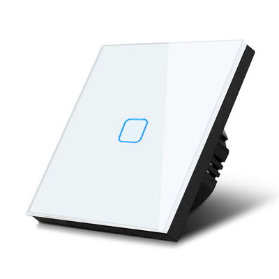 MacLean Energy mce701w interrupteur de lumière tactile, unique, verre, blanc, avec bouton - poussoir carré, taille 86x86mm, avec éclairage à bouton - poussoir