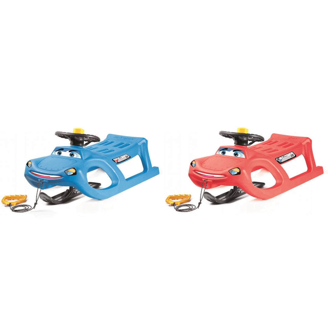 Children Sledge Zigi-Zet Control Red or Blue Controlled Skid Steerable Skid by Steering Wheel Horn Drawstring