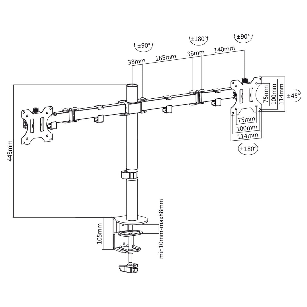 Maclean Brackets MC-884 Soporte de Escritorio Doble para 2 Monitores LCD Ajustable Gaming Office VESA 7'' - 32"