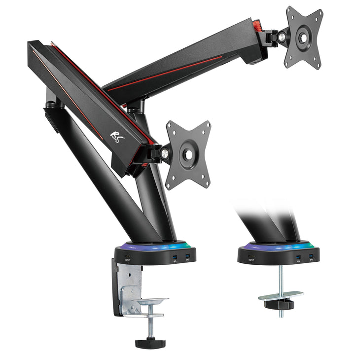 NanoRS RS887 Gaming Bracket voor 2 LCD-monitors Holder 17 ''-32 " 2x 8kg VESA USB LED Achterlicht