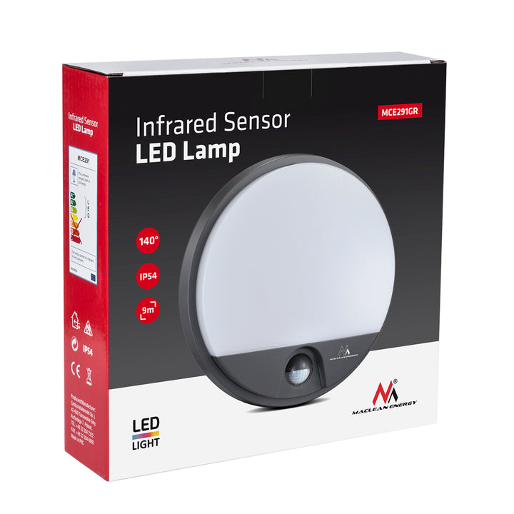 Maclean Energy MCE291 GR Lámpara LED Sensor de movimiento por infrarrojos Sensor crepuscular Impermeable 1100lm 15W IP54