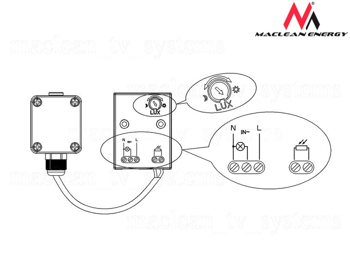 Maclean MCE35 Schemersensor Schemerschakelaar met externe sensor, voor buitengebruik, max. 3450W IP65