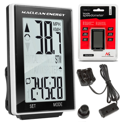 Maclean Energy MCE315 16in1 Wired Bicycle Computer Speedometer, Easy to Read Display with Backlight
