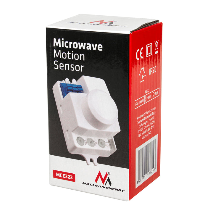 Maclean Energy MCE323 Sensor de movimiento para microondas PIR LED Sensor crepuscular Intensidad de luz ajustable 10 m