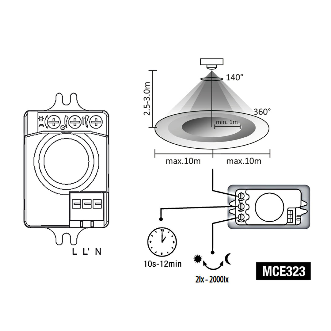 Maclean Energy MCE323 Microwave Motion Sensor PIR LED Twilight Sensor Adjustable Light Intensity 10m