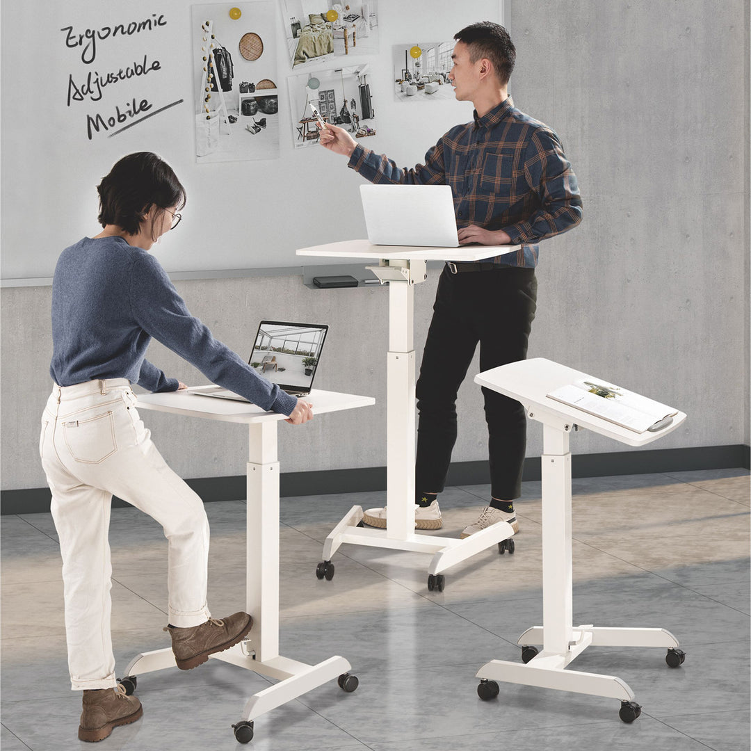 Maclean - Laptoptafel met wielen | Zit-sta bureau in hoogte verstelbaar tot maximaal 113cm 30 graden kantelbaar | Wit