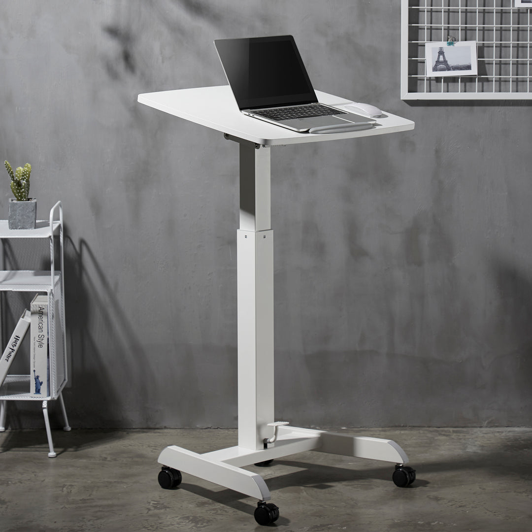 Höhenverstellbarer Laptoptisch mit Rollen Sitz-steh-Schreibtisch Gasfeder Höhenverstellbar bis max. 113cm 30 Grad Neigbar Belastbar bis 8kg