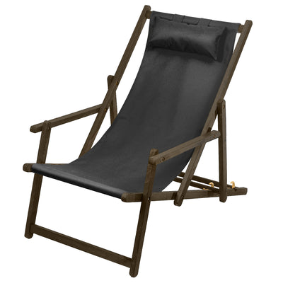 GreenBlue Premium GB283 fauteuil Deck avec accoudoirs et oreillers noirs
