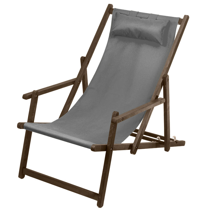 GreenBlue GB283Gr Wooden Deck Chair with Armrest Garden Cushion Pillow Weatherproof