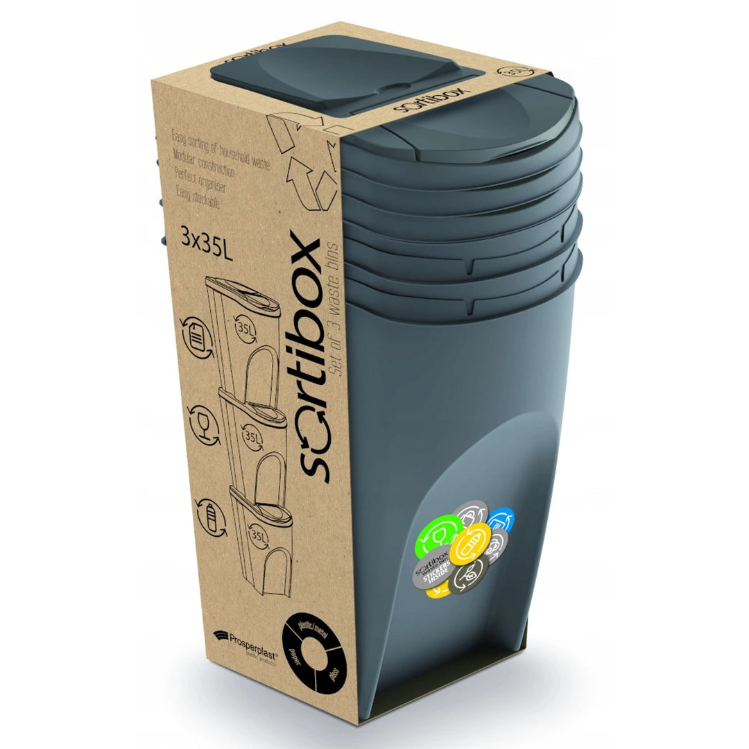 Sortibox 3x25L gray waste sorting bins