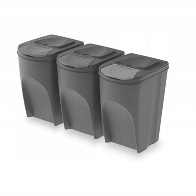Sortibox 3x25L grijze afvalsorteerbakken