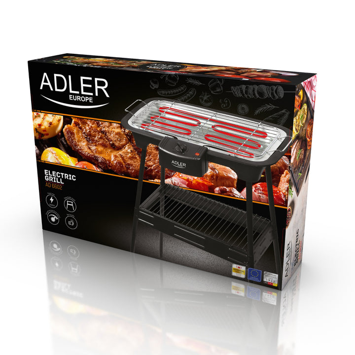 Barbacoa, parrilla eléctrica, con base, ajuste de temperatura, calentador extraíble, 2400W Adler AD 6602