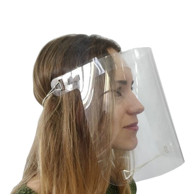 Universeller, wiederverwendbarer, transparenter Gesichtsschutz aus Kunststoff