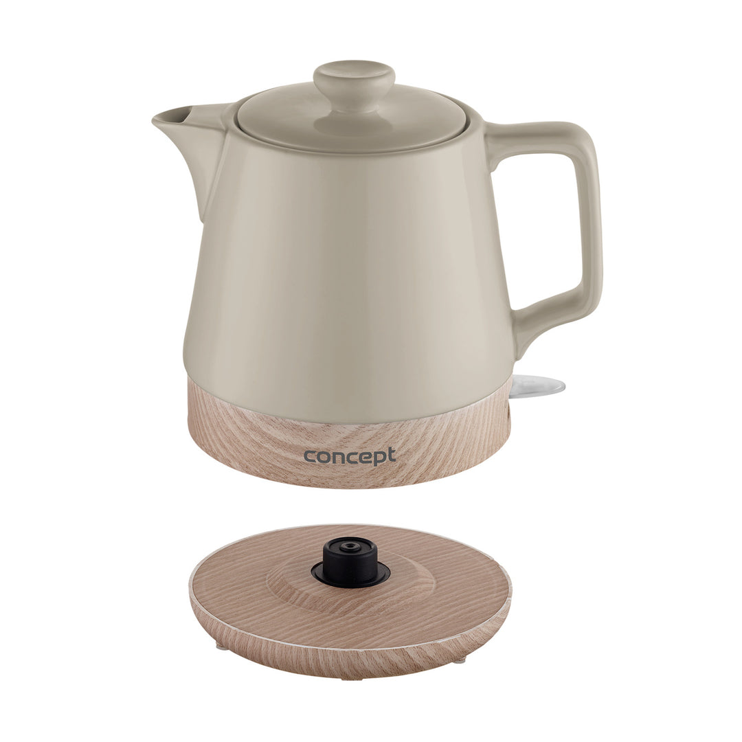 Concept RK0061 Ceramic Kettle Electric Wooden Design Swivel Base Modern Durable 1,0 L 1200 W