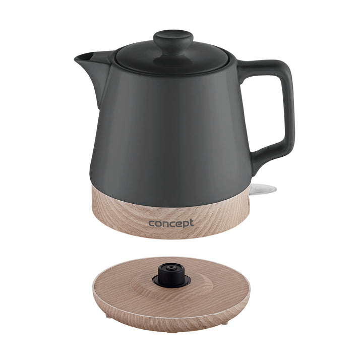 Concept RK0062 1.0 liter ceramic electric kettle, anthracite plus wood texture